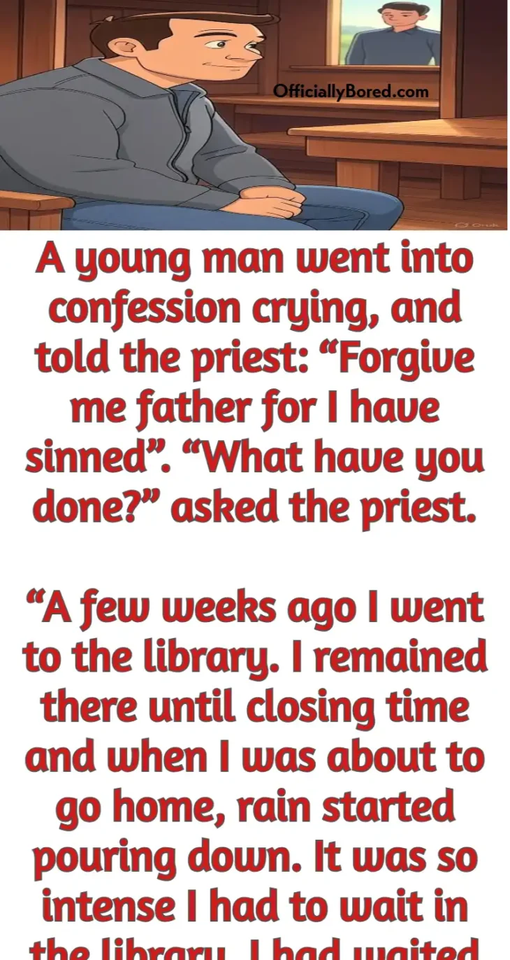 young man priest rain confession